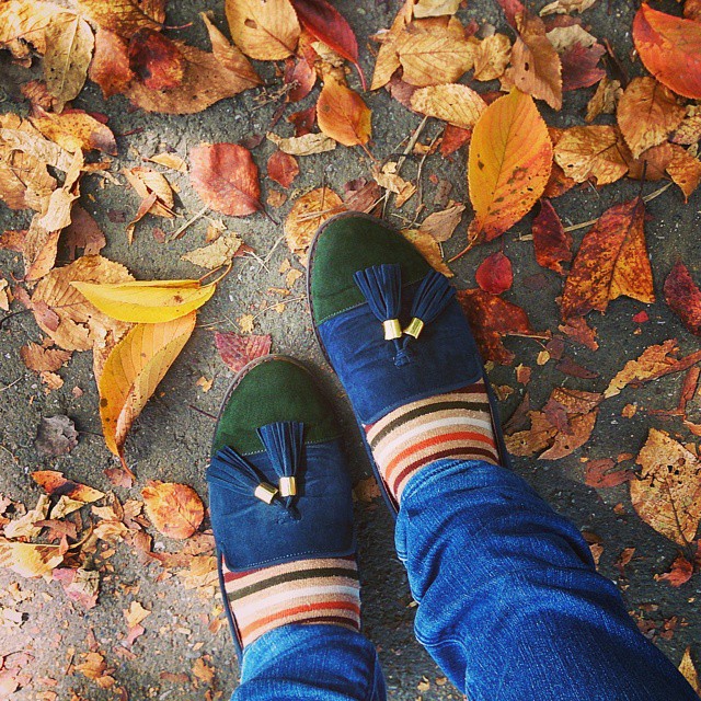 秋ですね～。休日お出かけの帰り道、心地よい風に吹かれながらスエードの秋色パンプスで近所をお散歩♪ #ハスキー犬 #靴磨き女子部 #本日の足元チラッ #orientaltraffic #秋